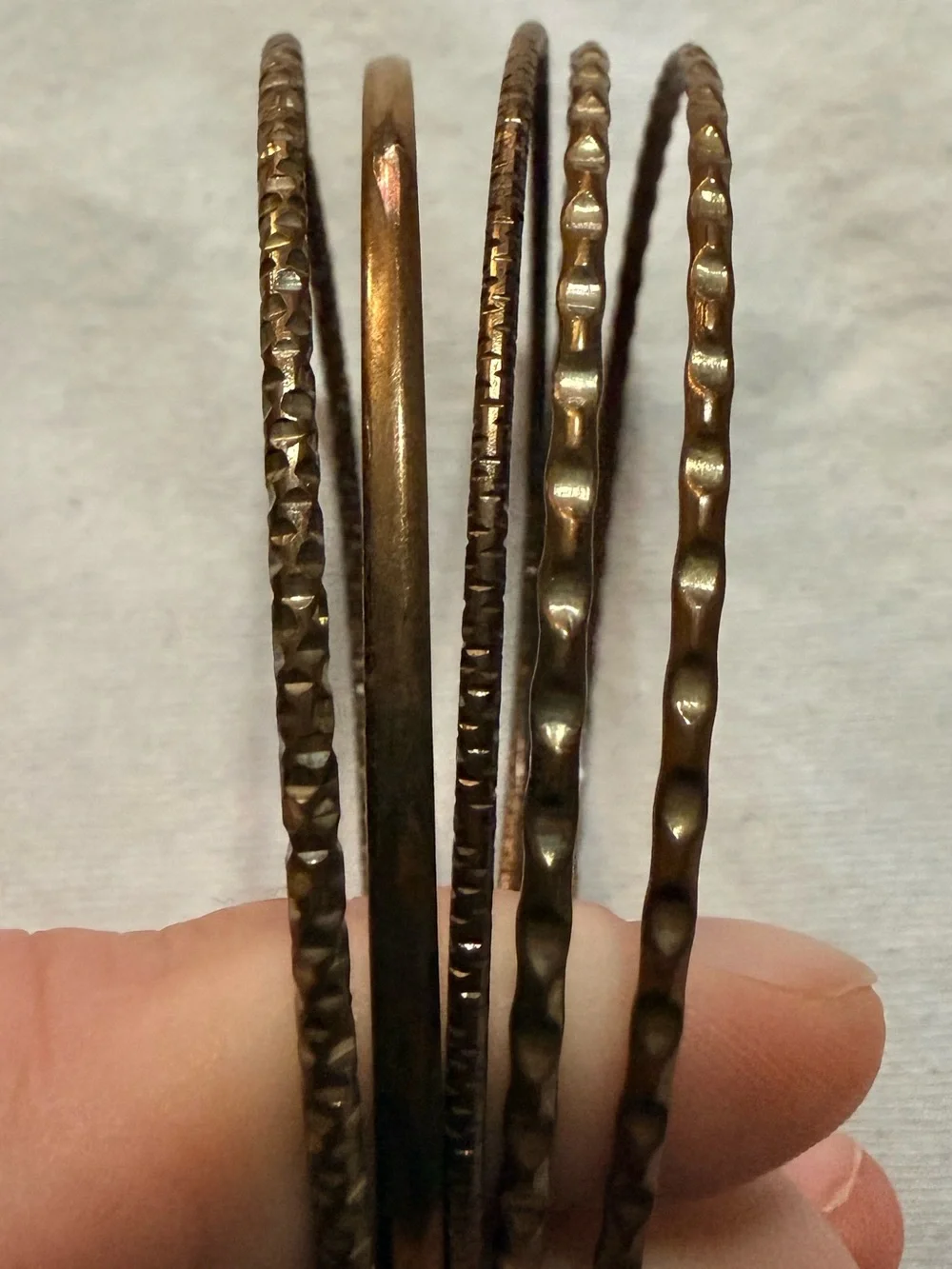 Gold Tone Stackable Bangle Bracelet Set Lot, Mixed Textured Styles, Size 9-9.5